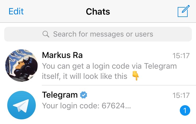 Codice di accesso Telegram su smartphone