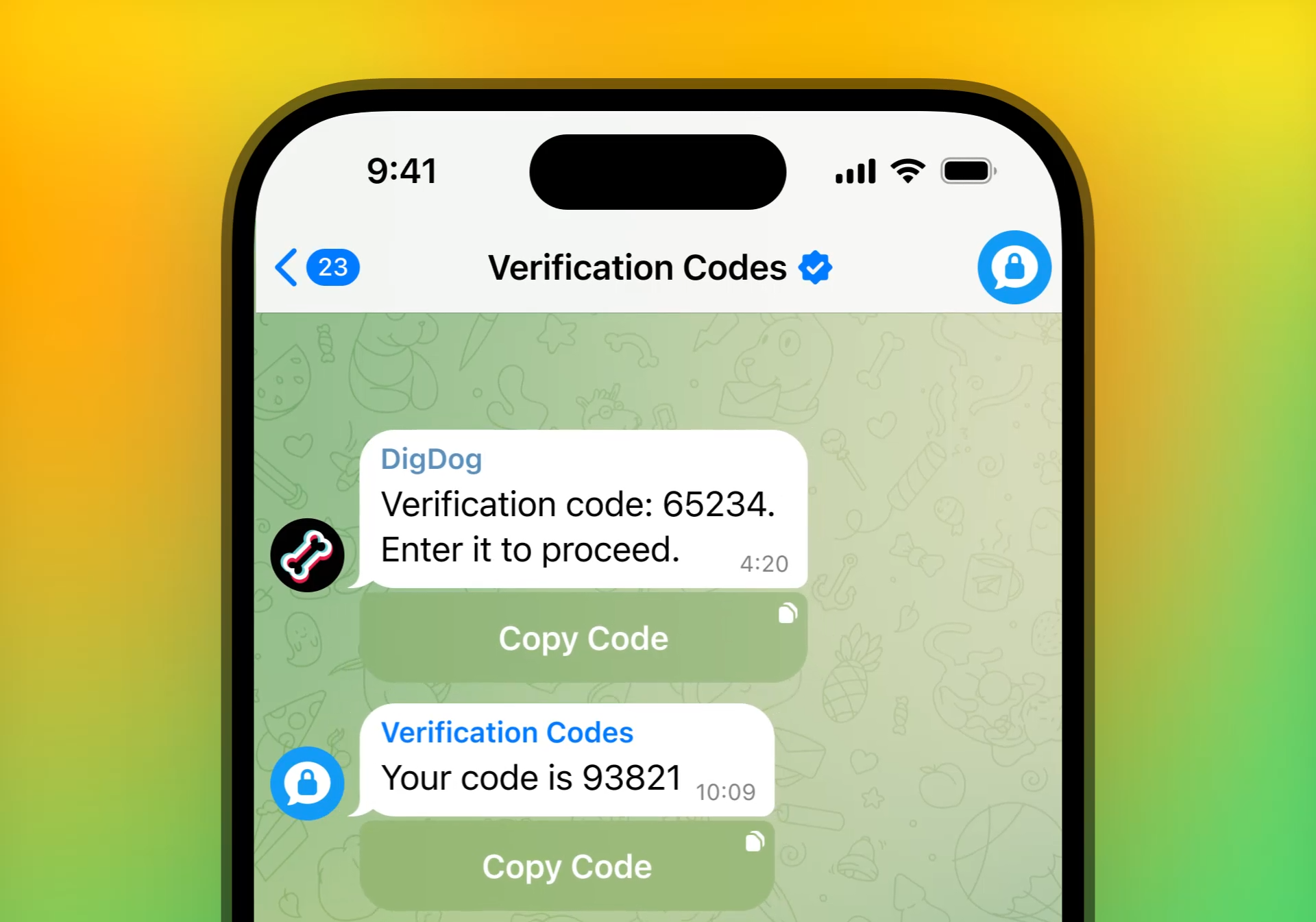 Codici di verifica Telegram per la sicurezza dell'account
